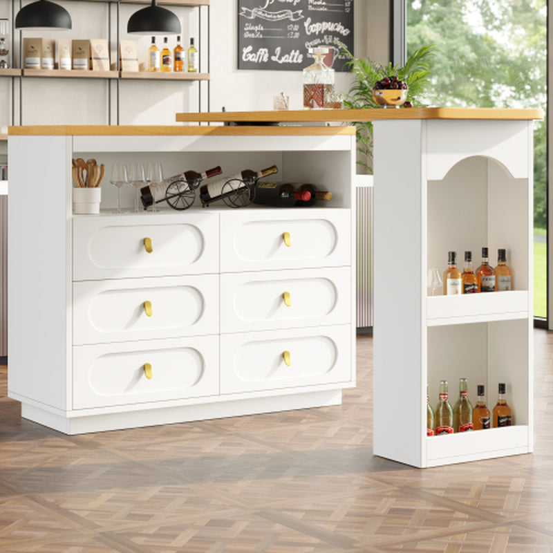 360 Rotating Bar Table Main Body 137 X 39 X 90 Cm, Coffee Bar Furniture, Rotating Dining Bar with Storage, Kitchen Island, with Spice Rack, Six Drawers, Open Storage Space, White