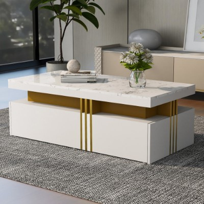 White marble-effect coffee table detail