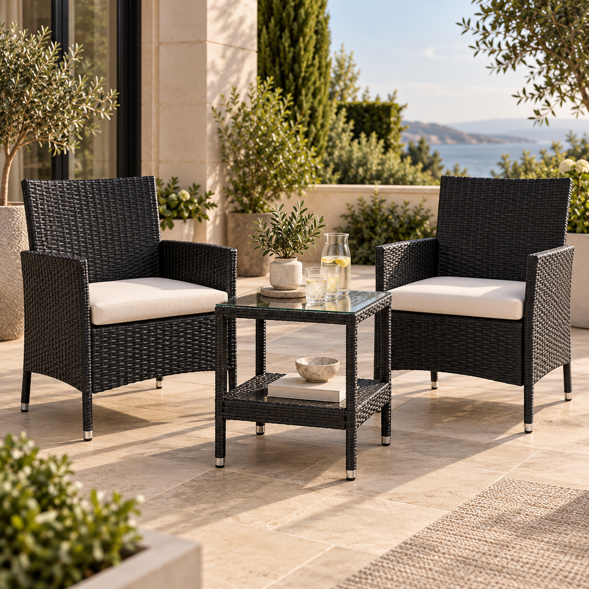 Rovenmere black rattan bistro set
