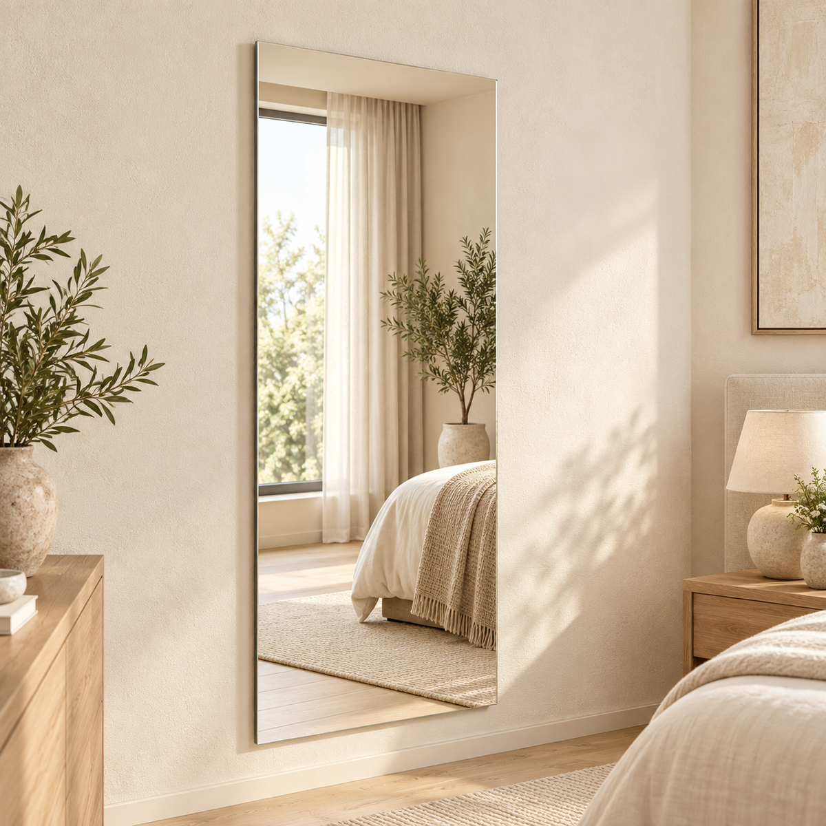 Slim rectangular full-length wall mirror