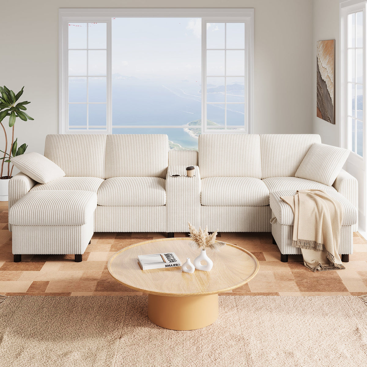 U-shaped corduroy sectional sofa detail