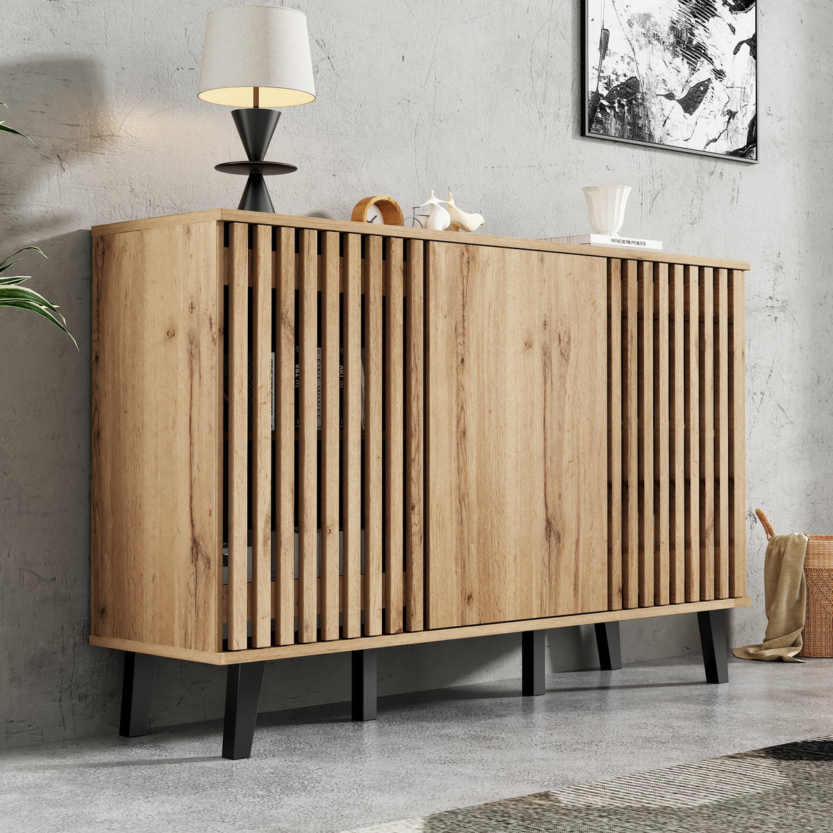 Natural wood sideboard detail