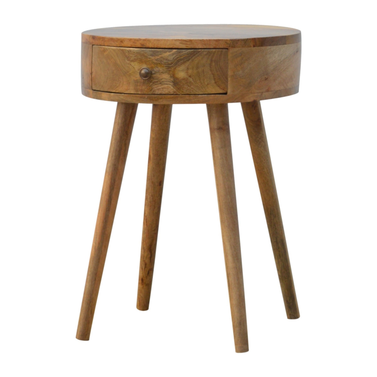 Solid Wood Nordic Circular Shaped Bedside, 1 Drawer