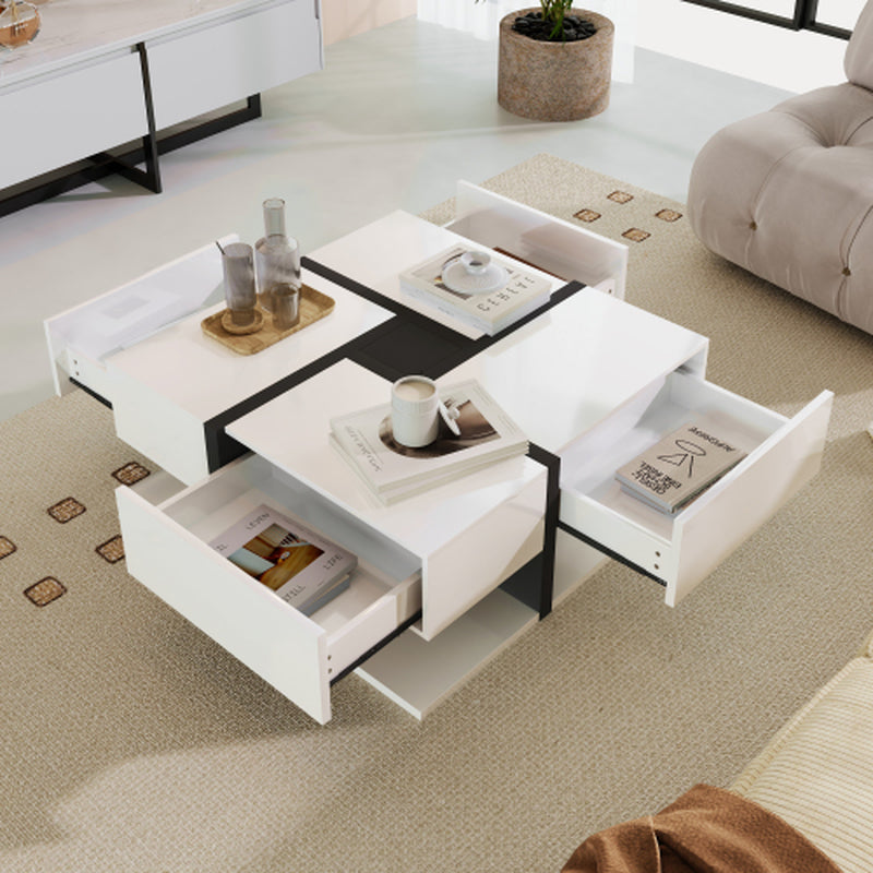 Four-drawer geometric coffee table detail