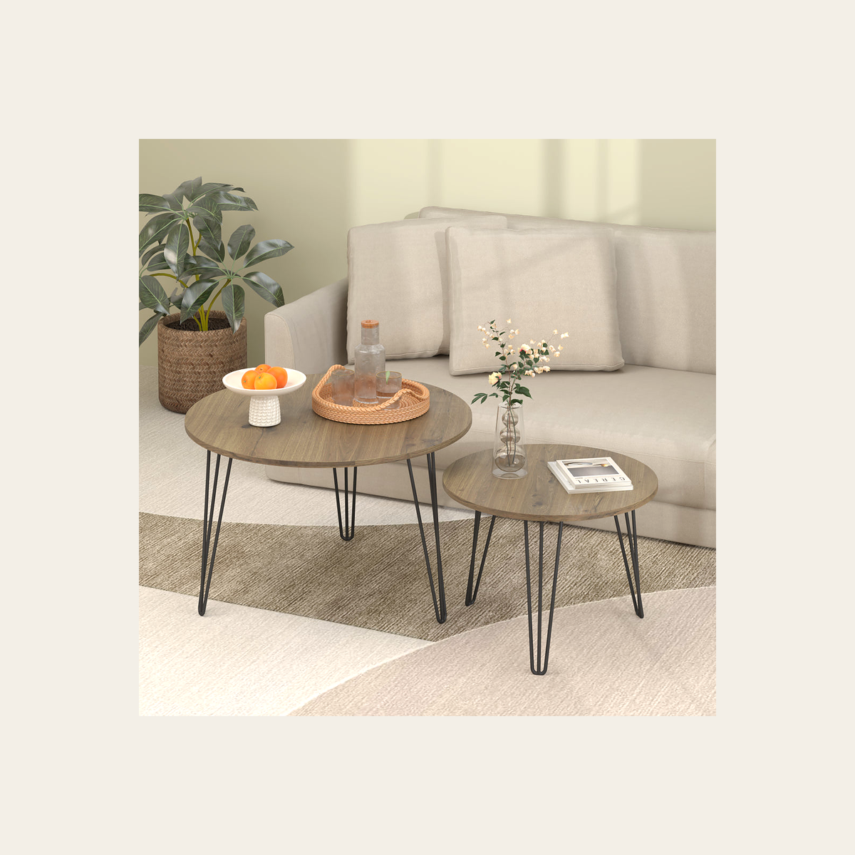 Round Wood-Effect Nesting Tables – Set of 2 – Rovenmere Home