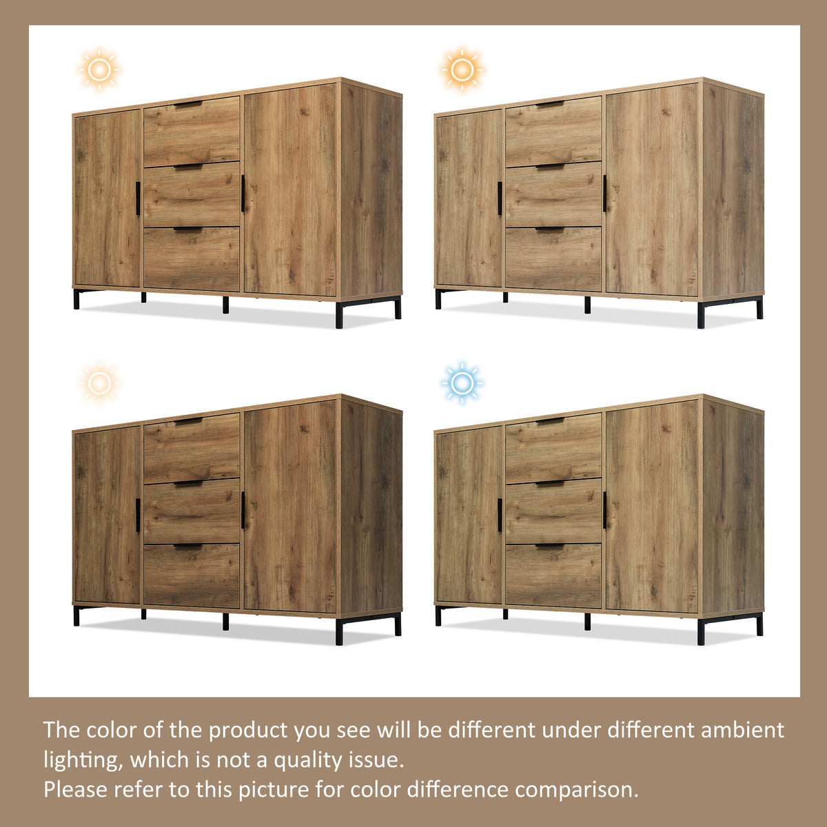 835556AAD Sideboard Cabinet for Living Room, Chest of Drawers with 2 Doors and 3 Drawers, Adjustable Shelf, Dark Oak, 40D X 120W X 76H Cm