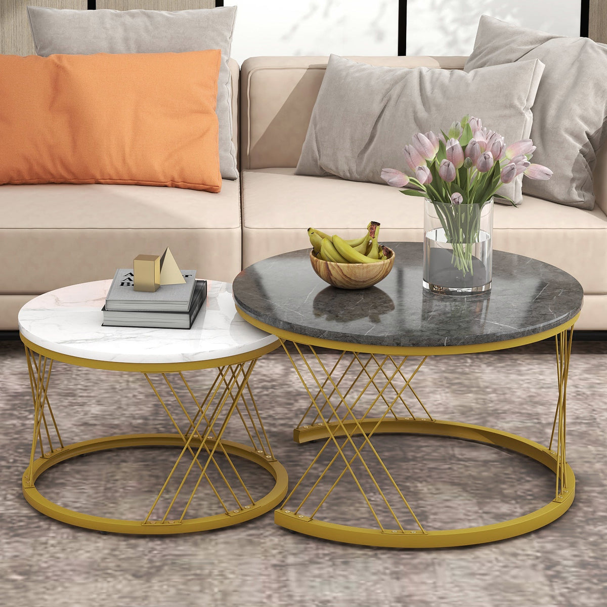 Marble-Effect Nesting Coffee Tables – detail view