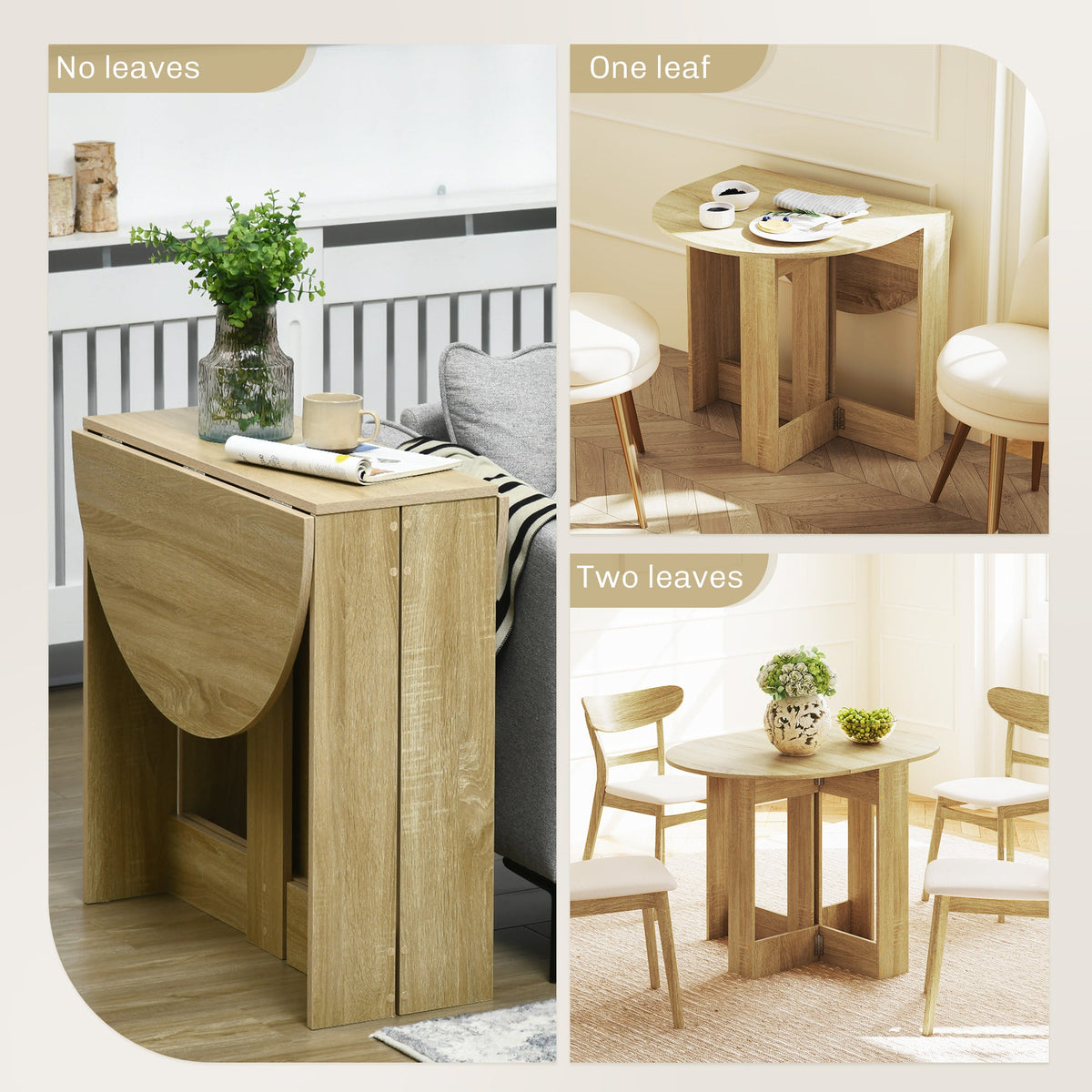 Oak drop-leaf dining table detail