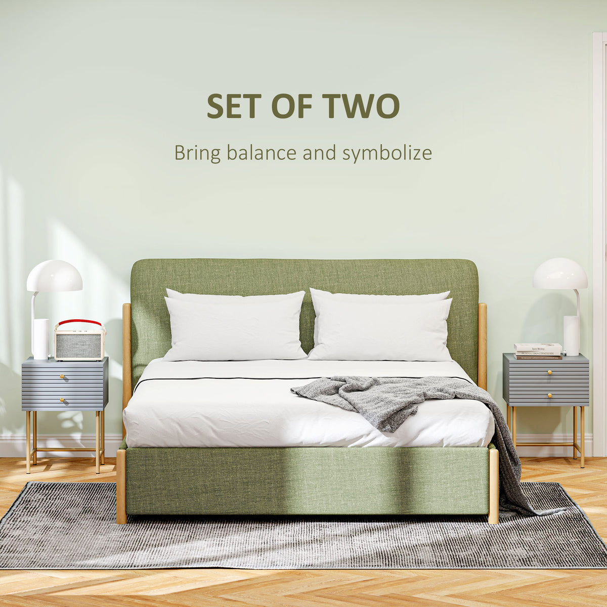 Set of Two Elegant Bedside Tables - Grey/Gold-Tone
