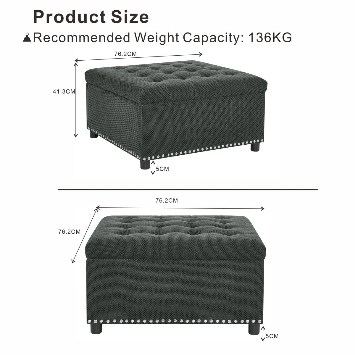 Dark grey storage ottoman detail