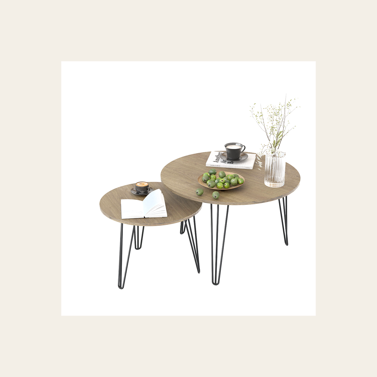 Round Wood-Effect Nesting Tables – Set of 2 – Rovenmere Home