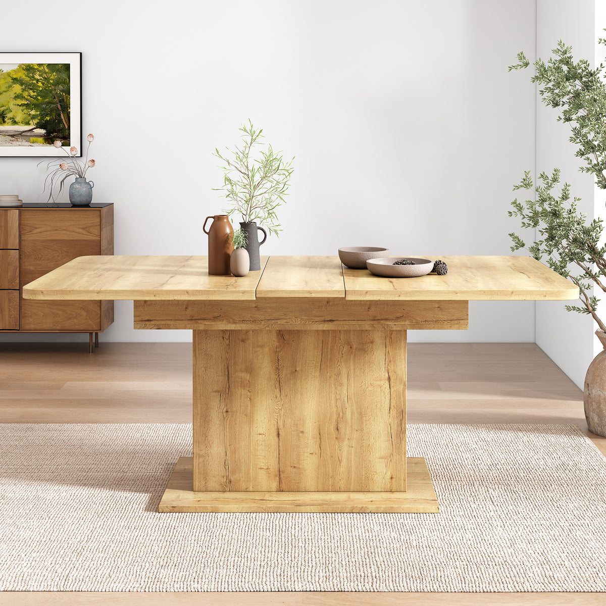 Extendable Dining Table, Dining Table with Storage, Rectangular Dining Table, Coffee Leisure Table, Modern Simple Iron Dining Table, Space-Saving Multifunctional Dining Table, Oak