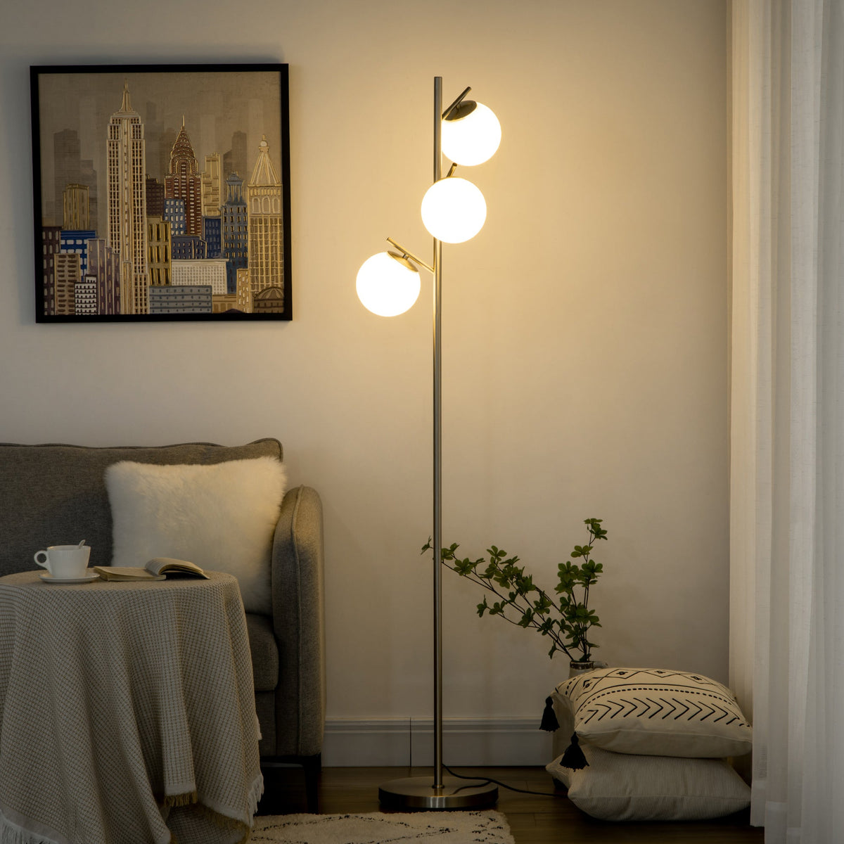 Silver tree floor lamp detail