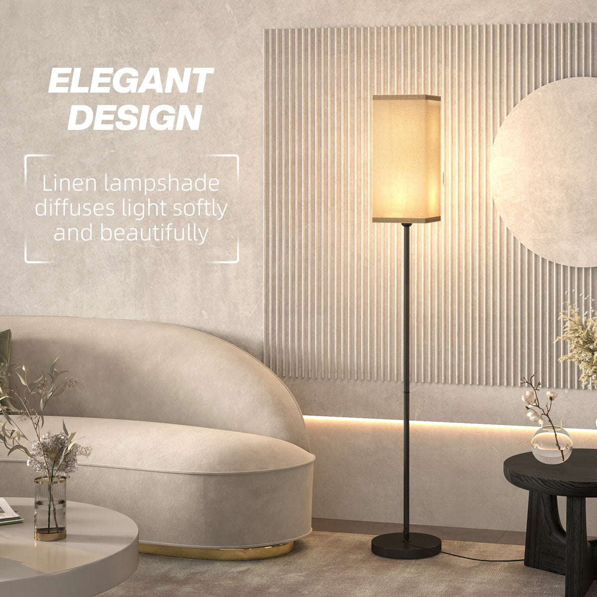 Black linen floor lamp detail