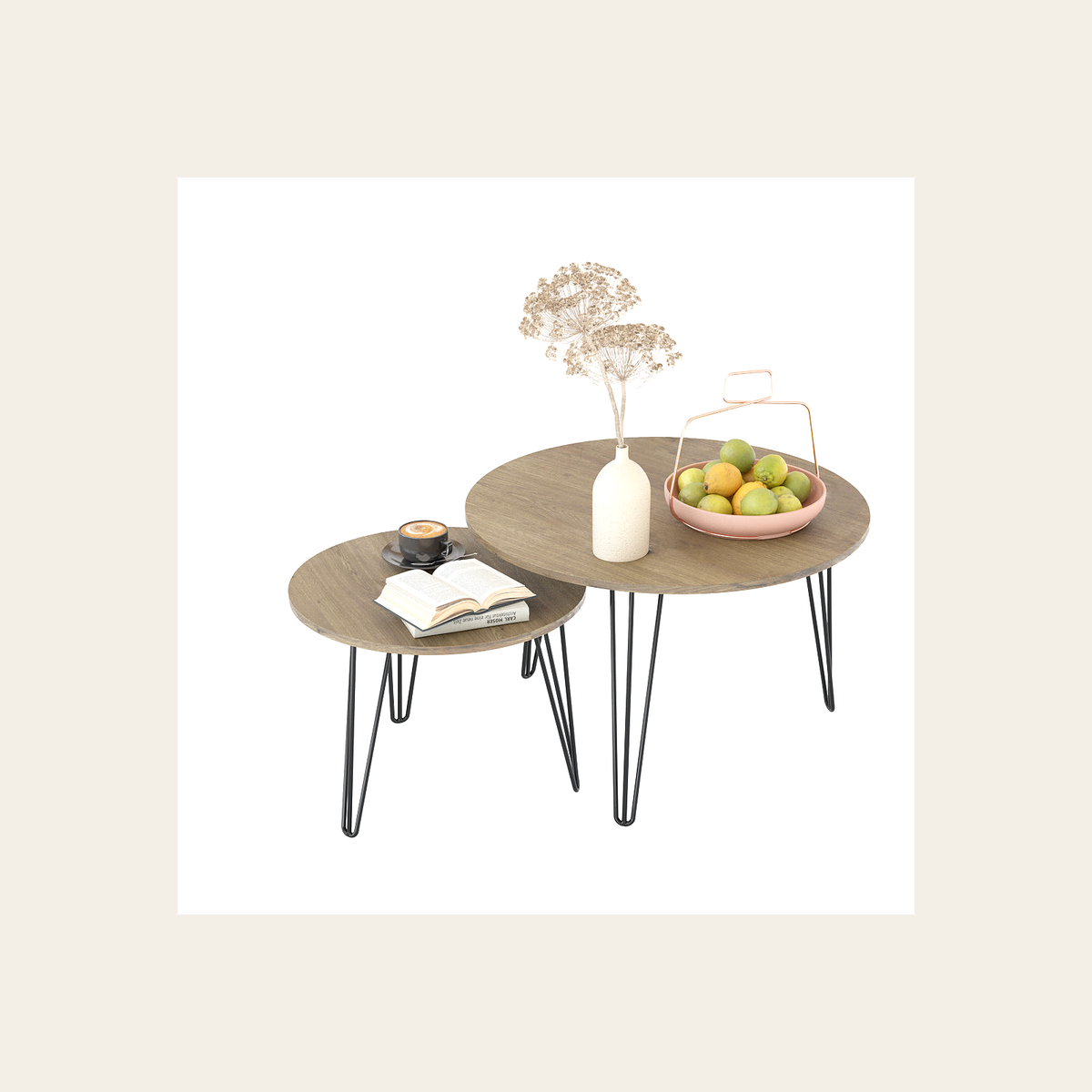 Round Wood-Effect Nesting Tables – Set of 2 – Rovenmere Home