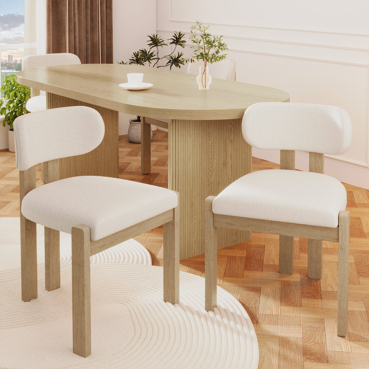 Boucle dining chairs detail