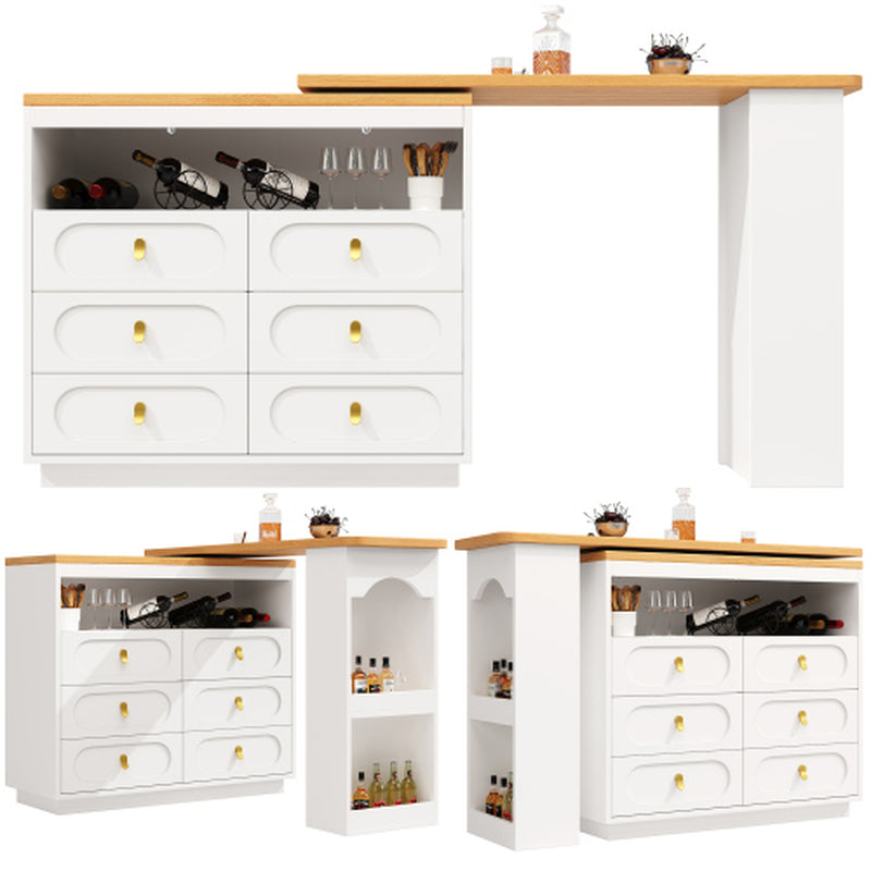 360 Rotating Bar Table Main Body 137 X 39 X 90 Cm, Coffee Bar Furniture, Rotating Dining Bar with Storage, Kitchen Island, with Spice Rack, Six Drawers, Open Storage Space, White
