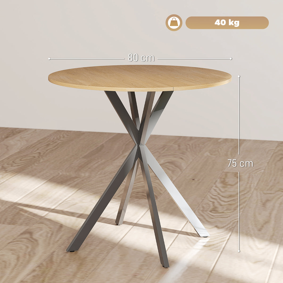 80Cm Industrial round Dining Table - White Oak