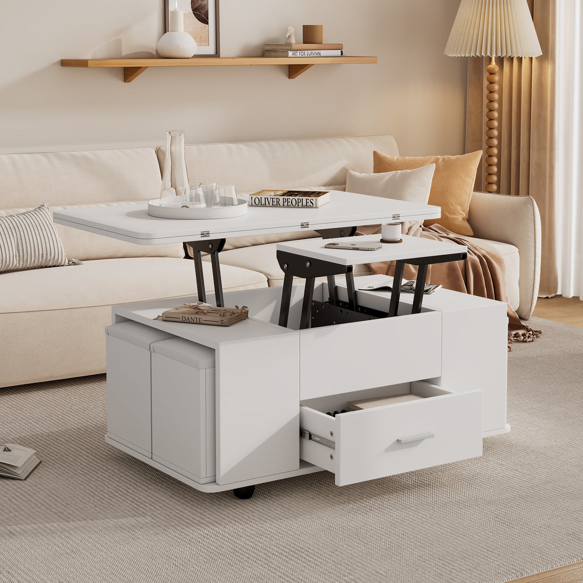 Lift-top convertible coffee table detail
