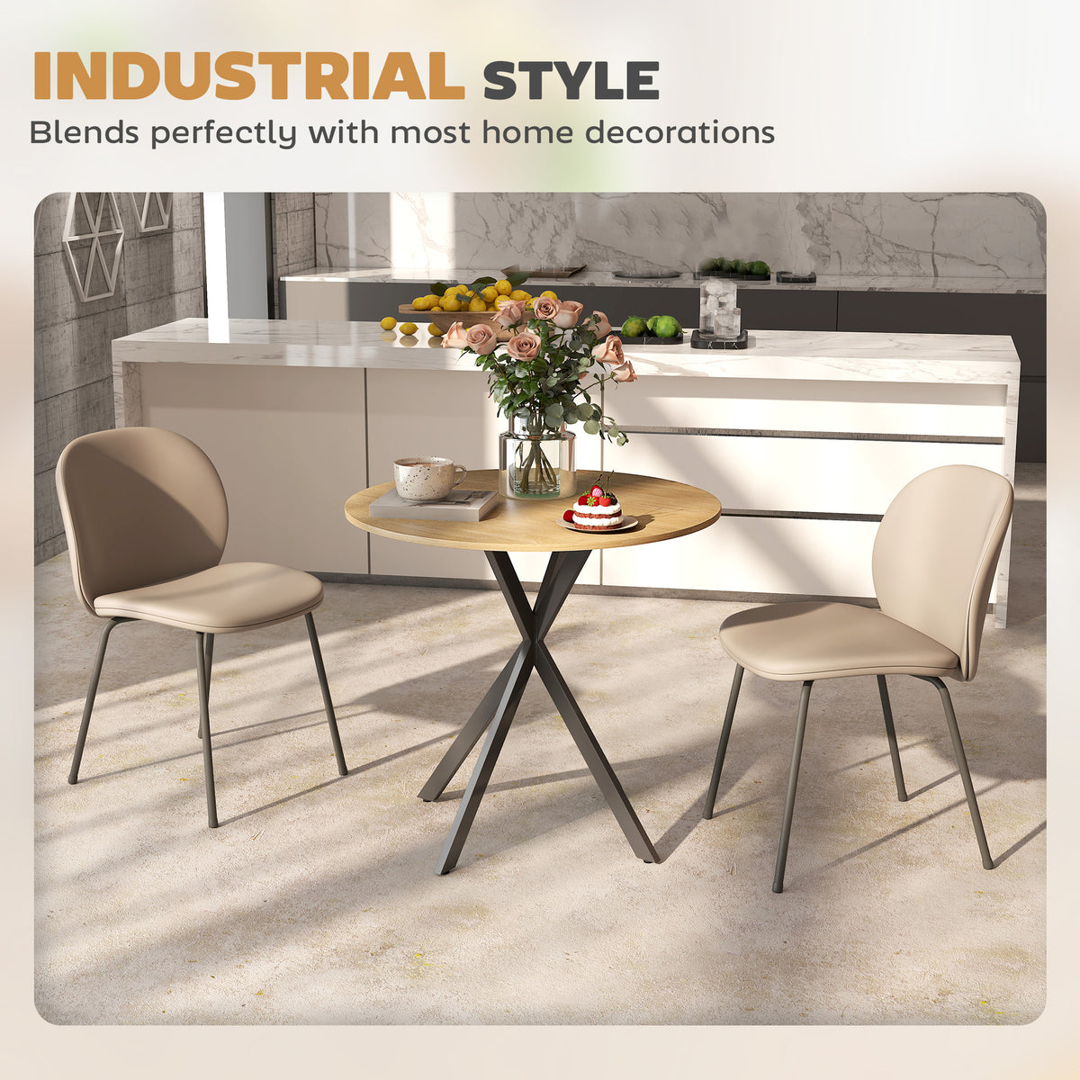 80Cm Industrial round Dining Table - White Oak