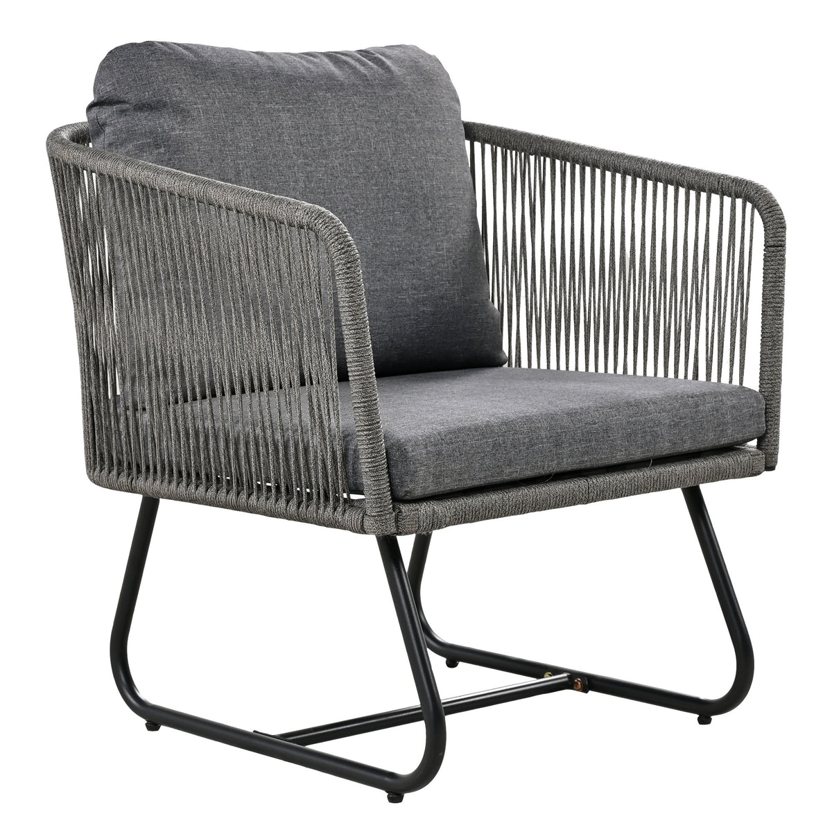 Outdoor Patio&Backyard Furniture Garden Lounge Set, Thick Quality Space Saving Sofas with Glass Coffee Table, Grey