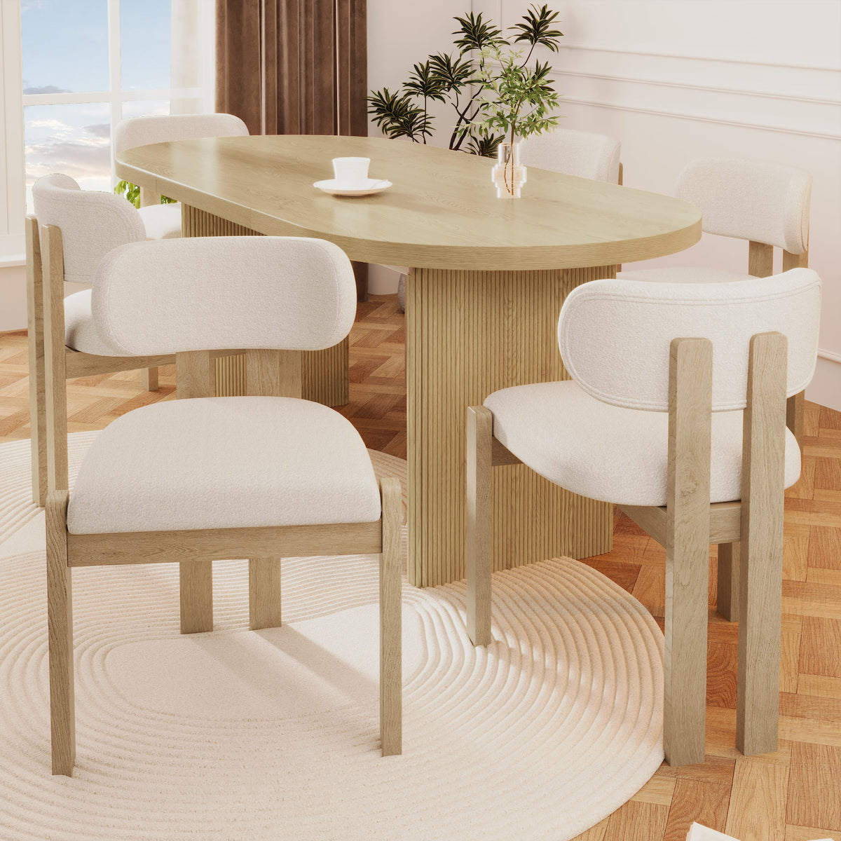 Boucle dining chairs detail