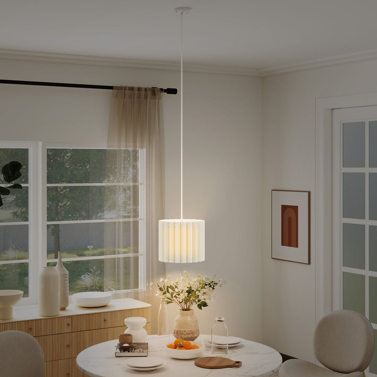White linen pendant light detail