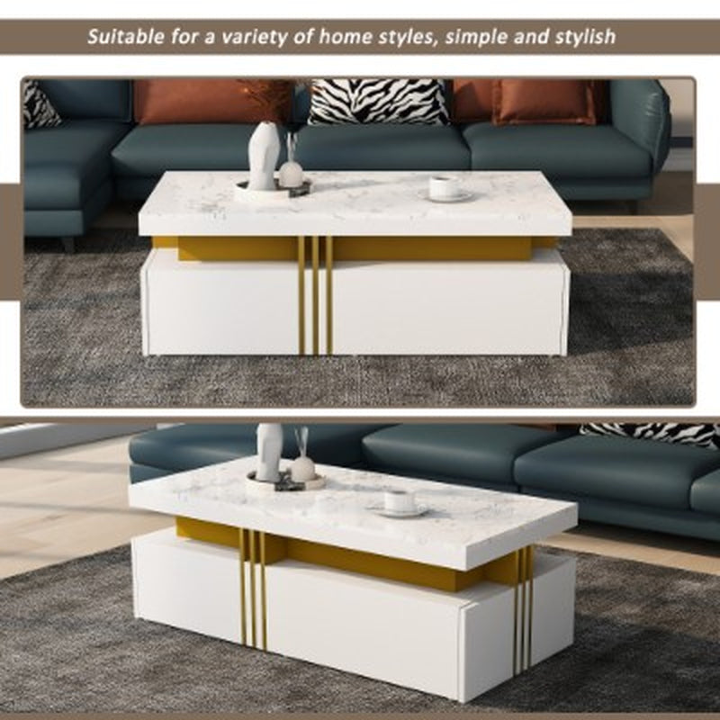 White marble-effect coffee table detail