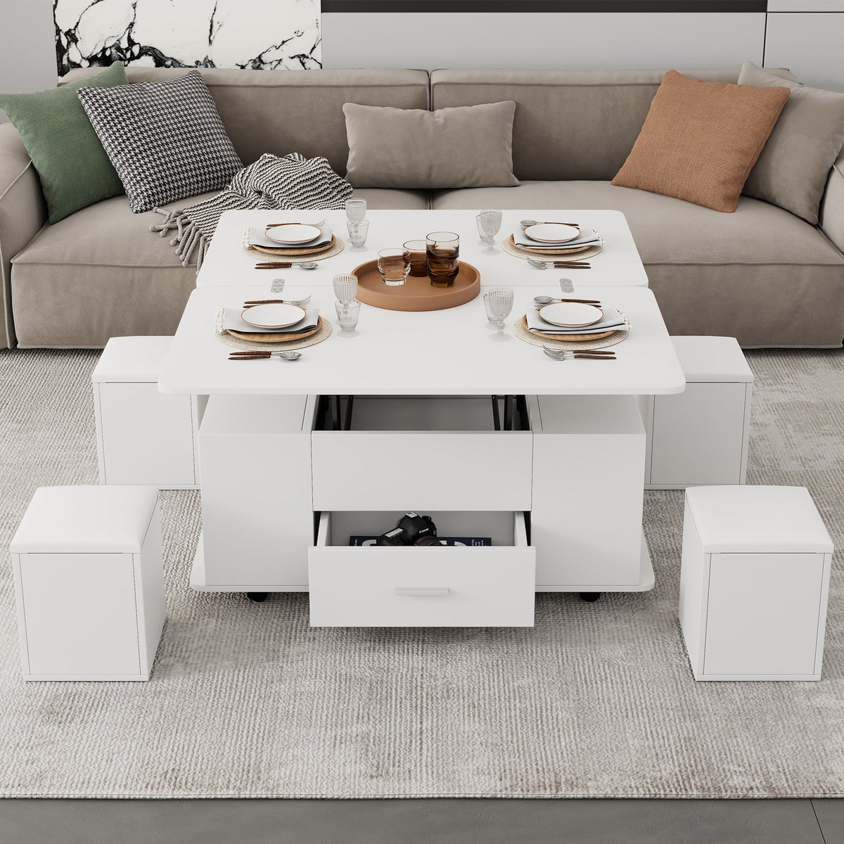 Lift-top convertible coffee table detail