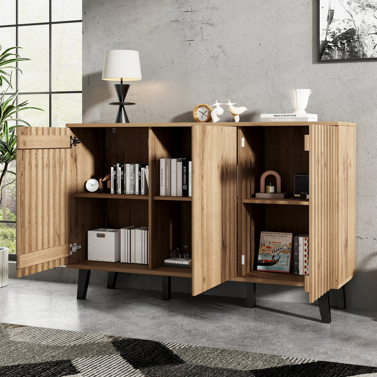 Natural wood sideboard detail