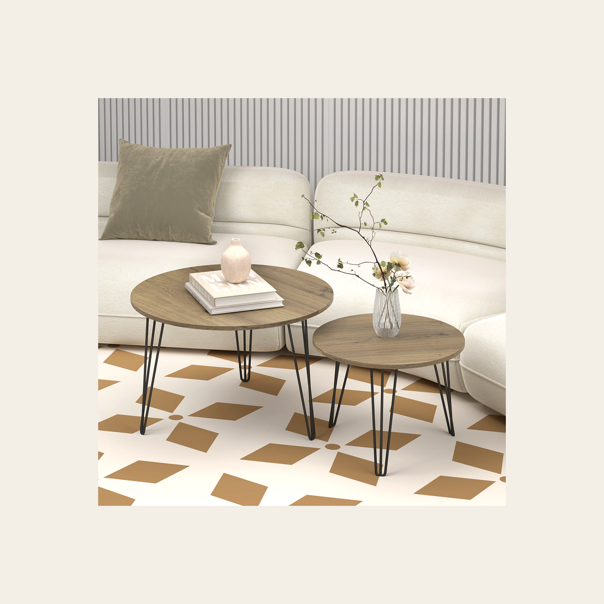 Round Wood-Effect Nesting Tables – Set of 2 – Rovenmere Home