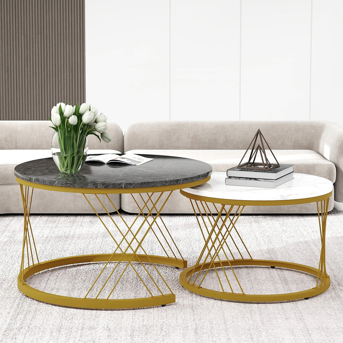 Marble-Effect Nesting Coffee Tables – product view