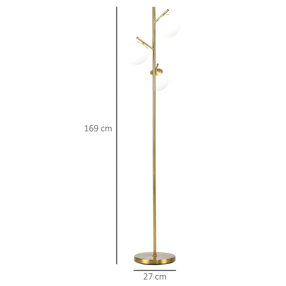 Gold three-globe floor lamp detail
