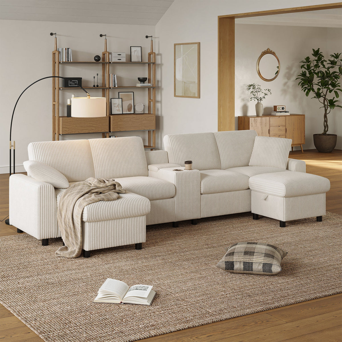 U-shaped corduroy sectional sofa detail
