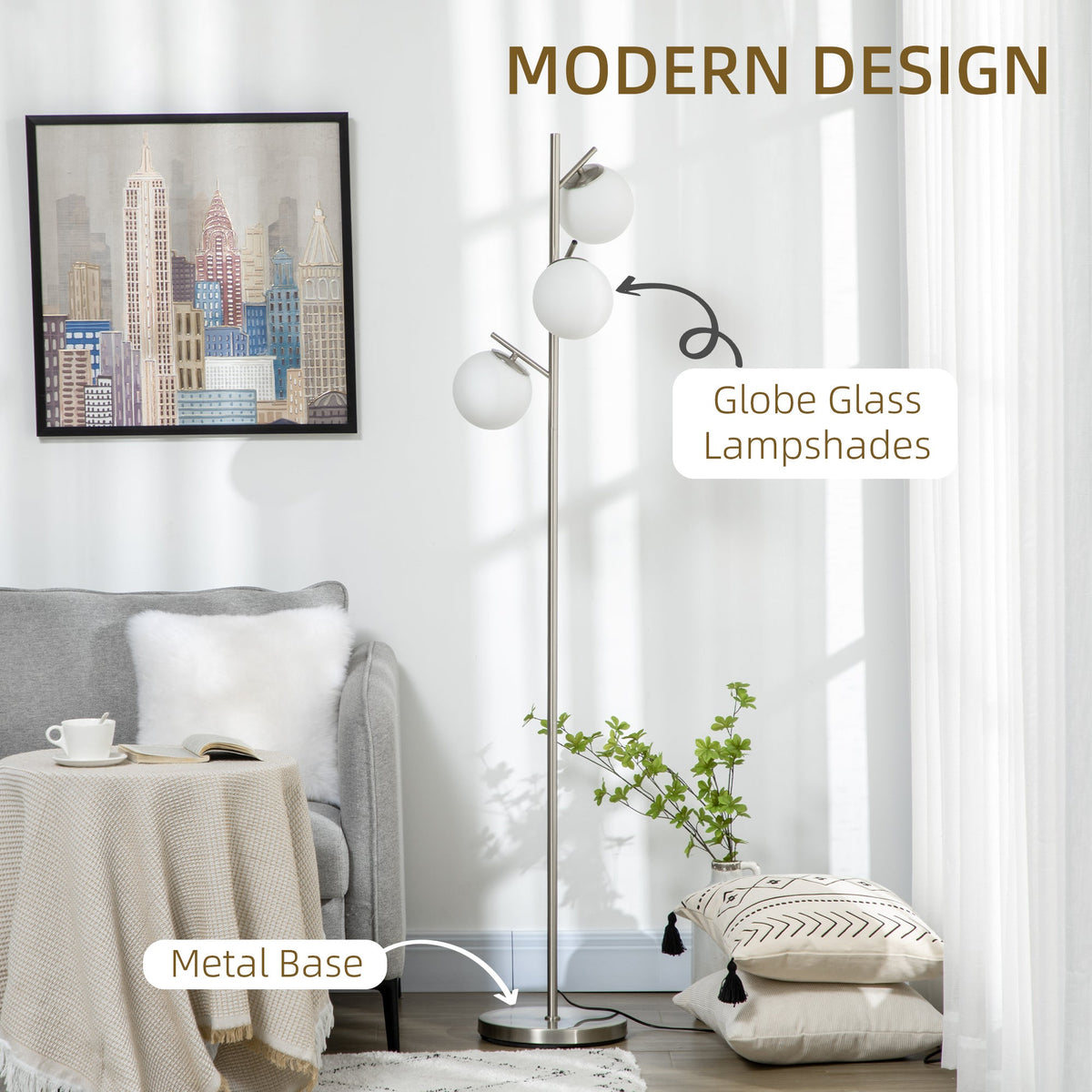 Silver tree floor lamp detail