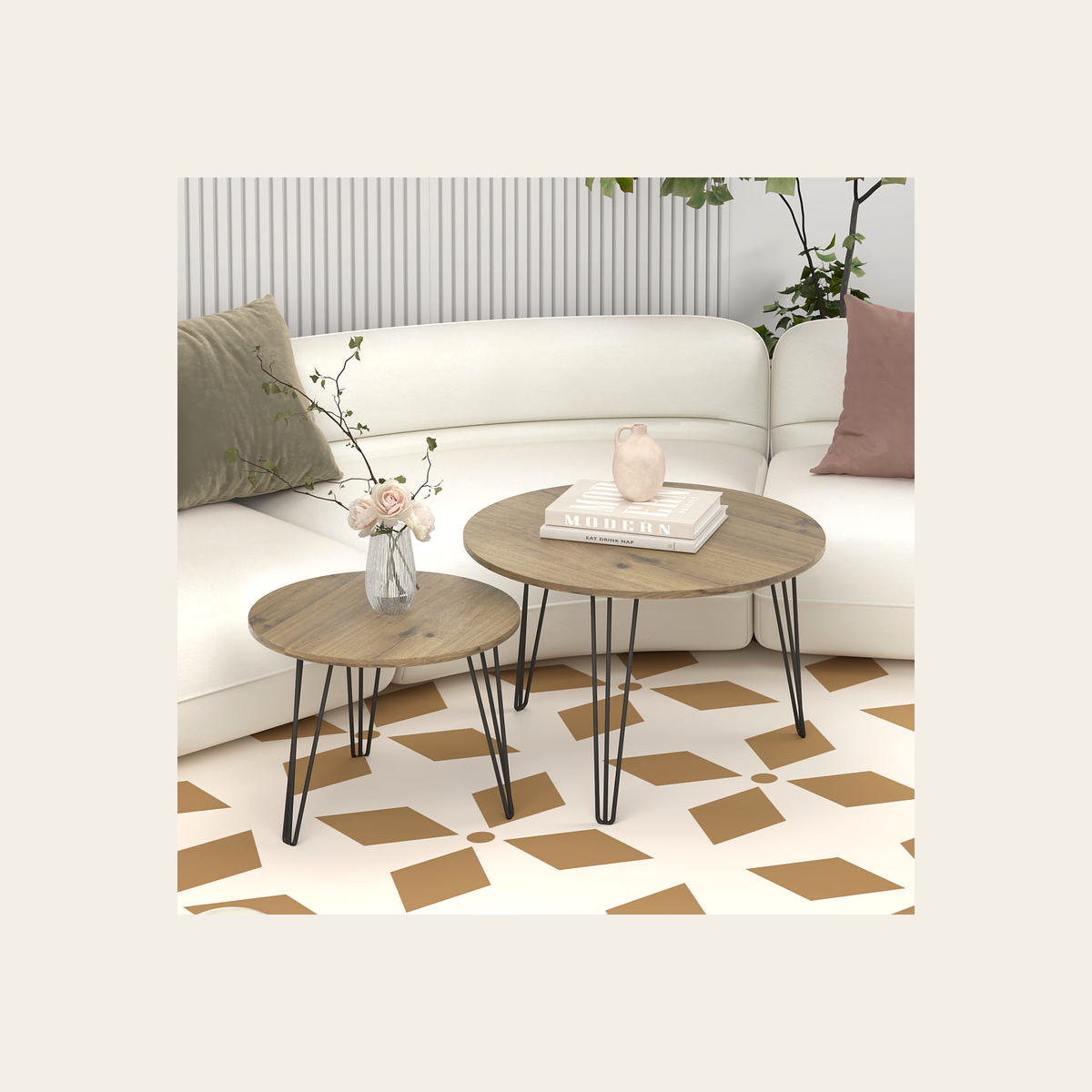 Round Wood-Effect Nesting Tables – Set of 2 – Rovenmere Home