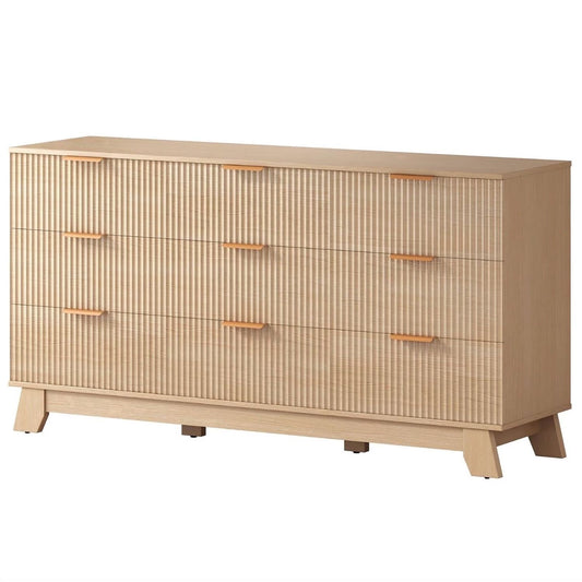 9 Drawer Wood Dresser with Fluted Panel Design, Modern Storage Cabinet for Bedroom, Living Room, Hallway