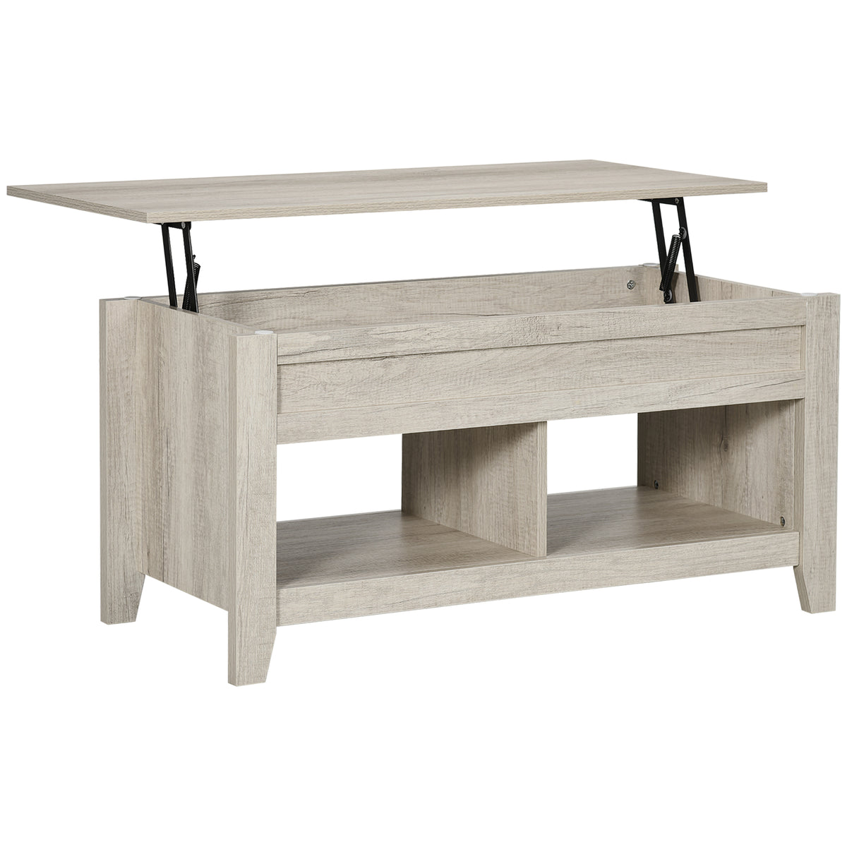 Lift Top Coffee Table W/ Hidden Storage Compartment Open Shelves Lift Tabletop Pop up Centre Table for Living Room Oak Effect