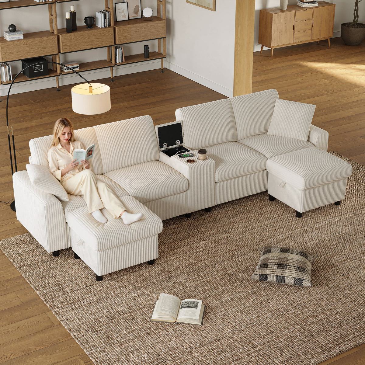 U-shaped corduroy sectional sofa detail