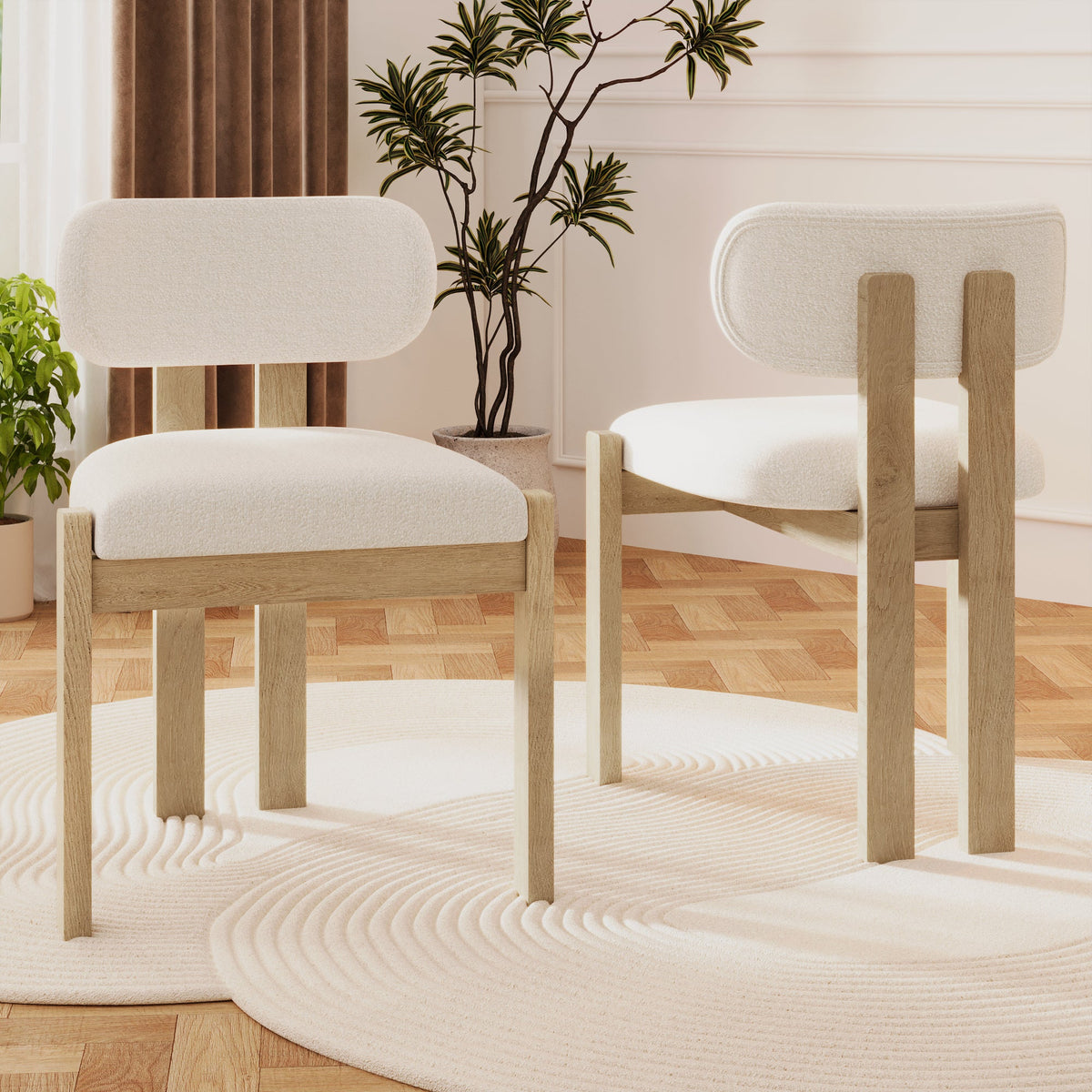 Boucle dining chairs detail