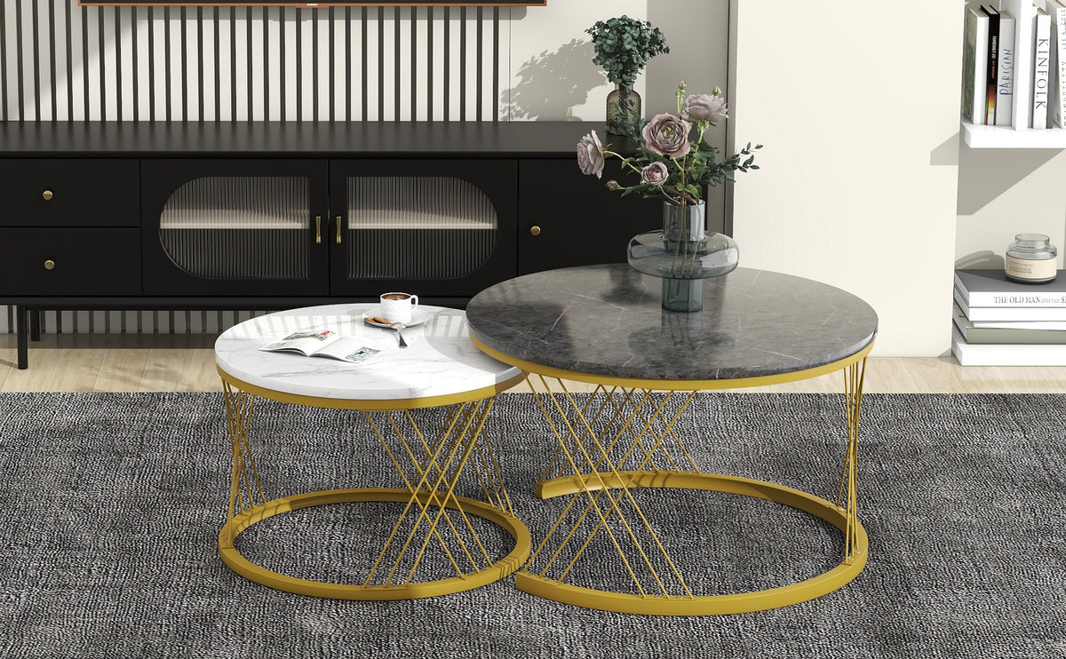 Marble-Effect Nesting Coffee Tables – detail view