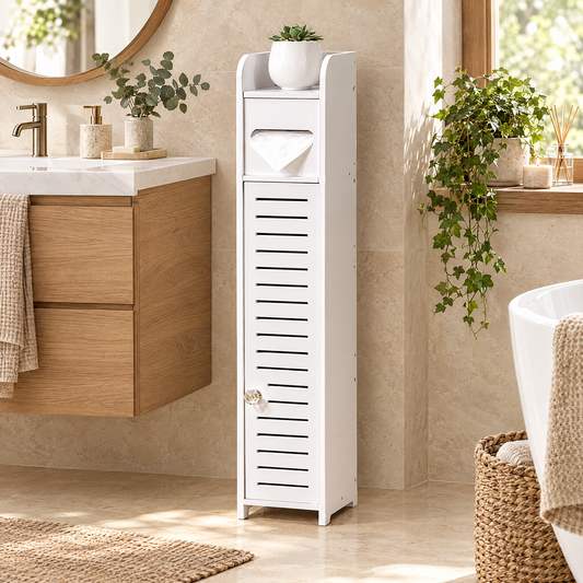 Tall White Slimline Bathroom Cabinet – Rovenmere
