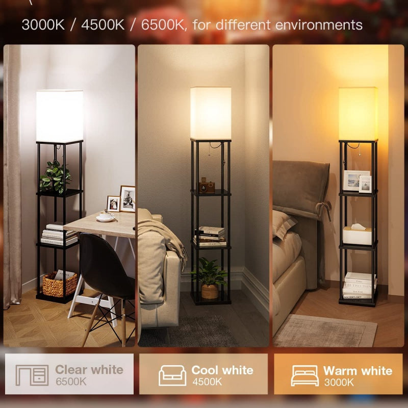 Floor Lamp Free Standing Wood 3-Tier Storage Shelf Reading Bedroom Living Room