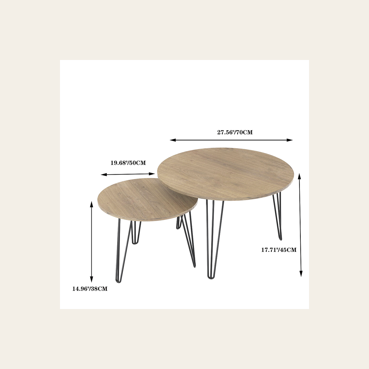 Round Wood-Effect Nesting Tables – Set of 2 – Rovenmere Home