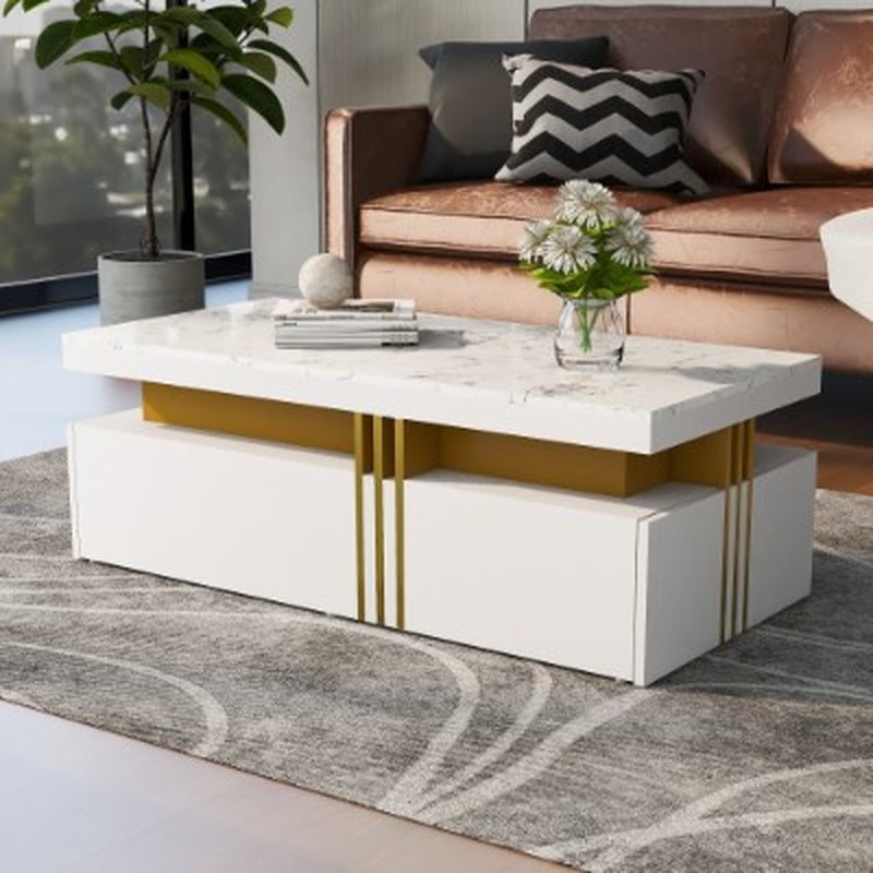 White marble-effect coffee table detail