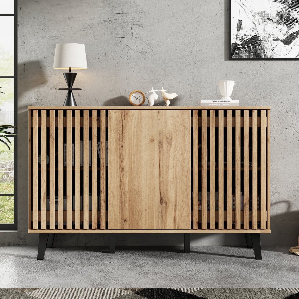 Natural wood sideboard detail