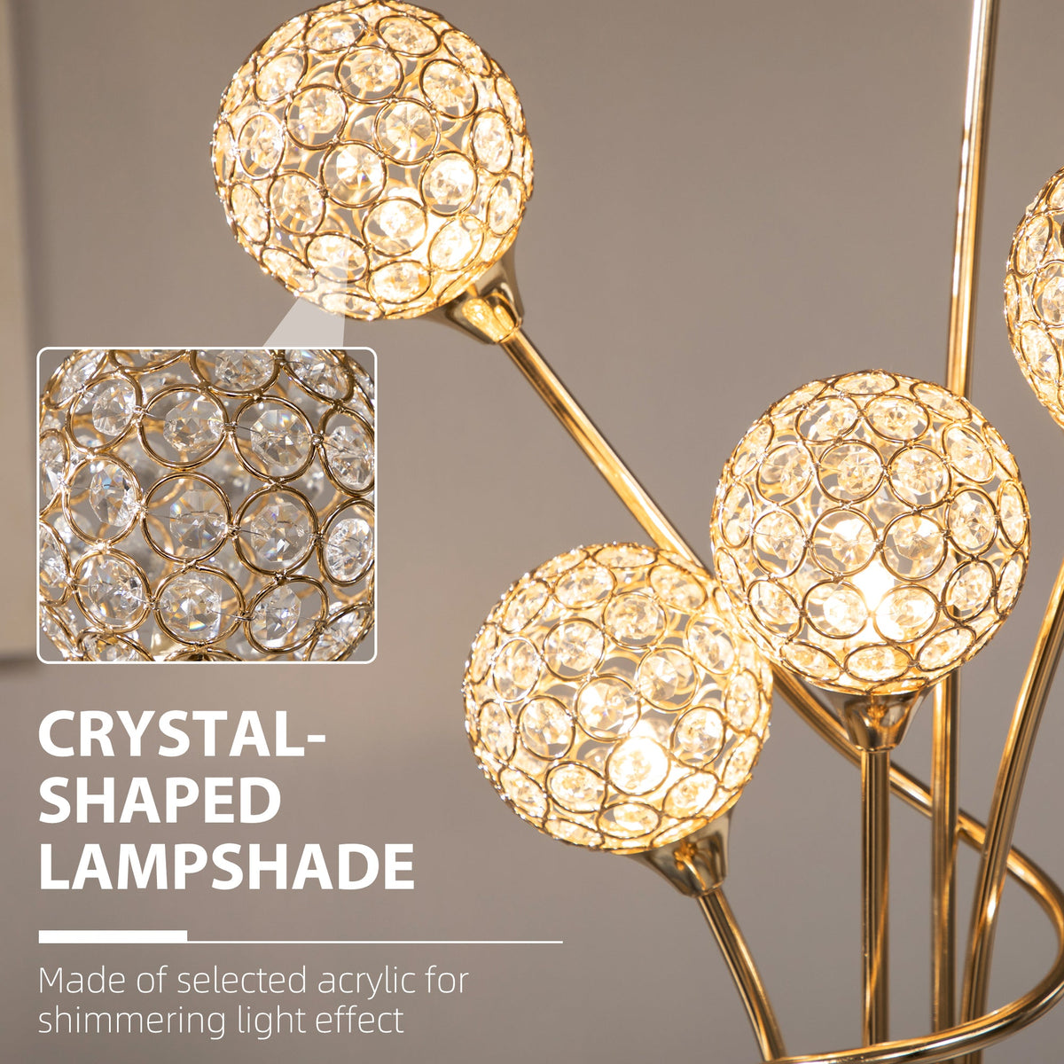 Gold five-light floor lamp detail