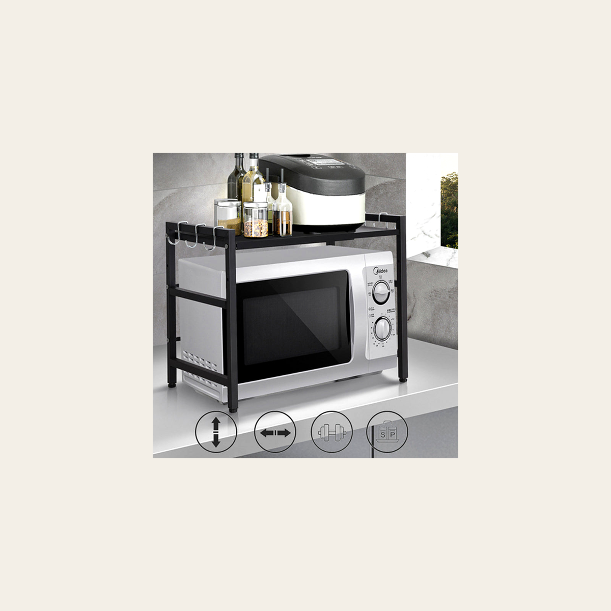Two-Tier Kitchen Storage Rack – Black – Rovenmere Home