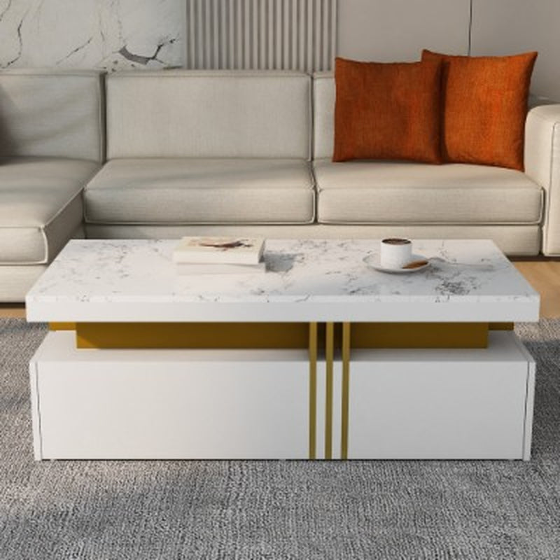 White marble-effect coffee table detail