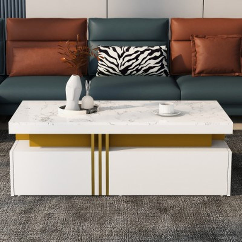 White marble-effect coffee table detail